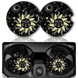 Car Cup Coasters Black Sun Flower  2-Pack Cup Holder Anti Slip Rubber Vehicle